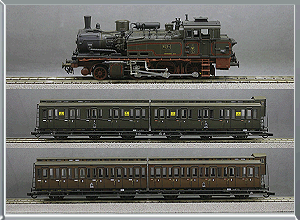 Set locomotora vapor T12 y coches doble compartimento pasajeros - KPEV