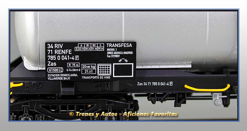Vagón cisterna transporte vino Tipo Zas "Transfesa" - Renfe