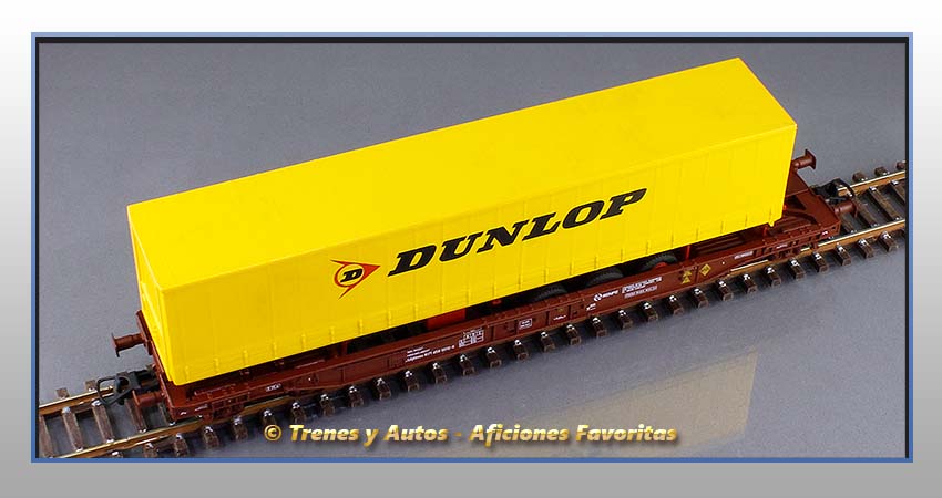 Vagón portacontenedor Tipo Sdgkkmss "Remolque Dunlop" - Renfe
