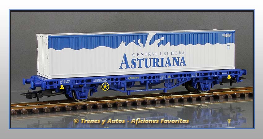 Vagón plataforma MC1 contenedor Tipo Lgs "Central Lechera Asturiana"- Renfe