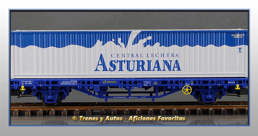 Vagón plataforma MC1 contenedor Tipo Lgs "Central Lechera Asturiana"- Renfe
