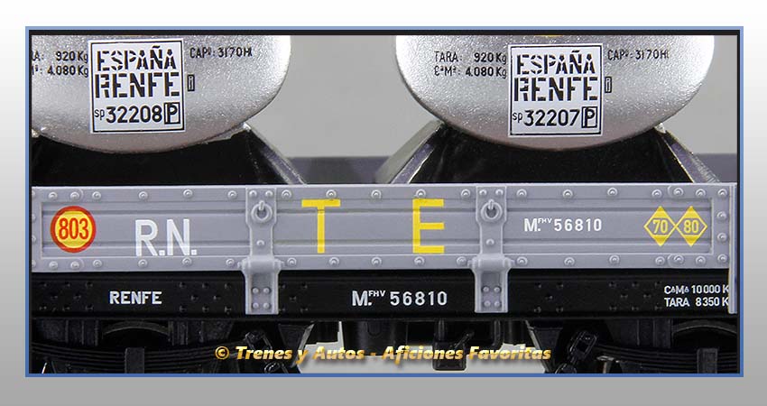 Vagones plataforma balconcillo/garita depósitos líquidos "TE803-804"-Renfe