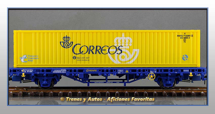 Vagón plataforma MC1 contenedor Tipo Lgs "Correos" - Renfe