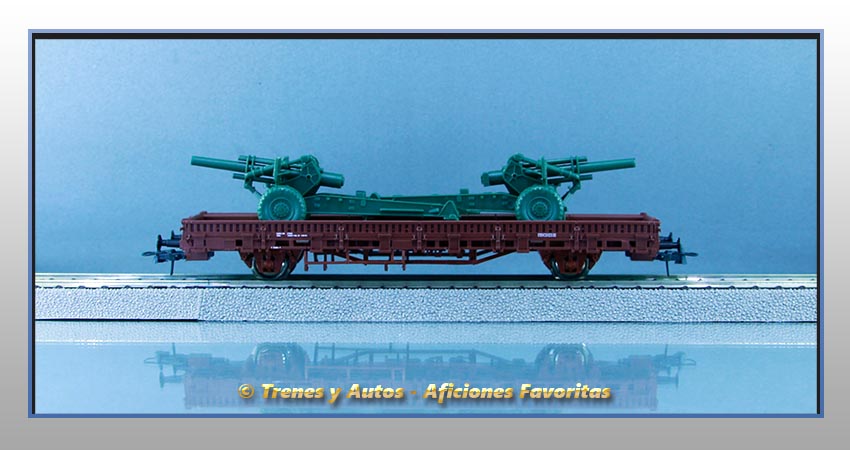 Vagón plataforma telero Tipo Ks Carga 2 obús - Renfe