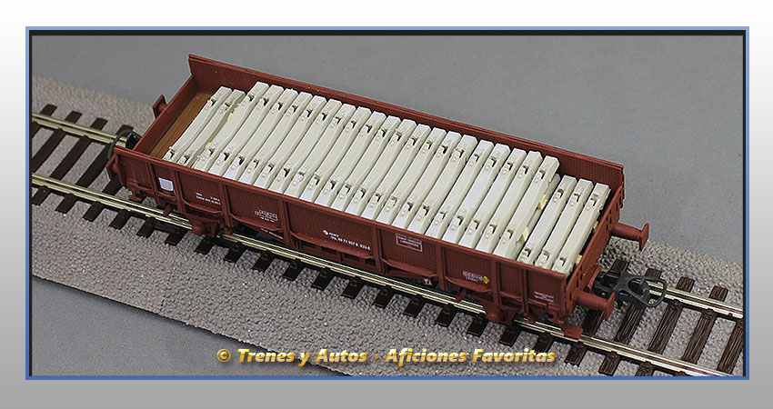 Vagón plataforma transporte traviesas Tipo 30000 - Renfe