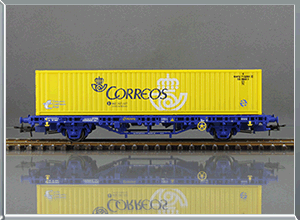 Vagón plataforma MC1 Tipo Lgs contenedor Correos - Renfe