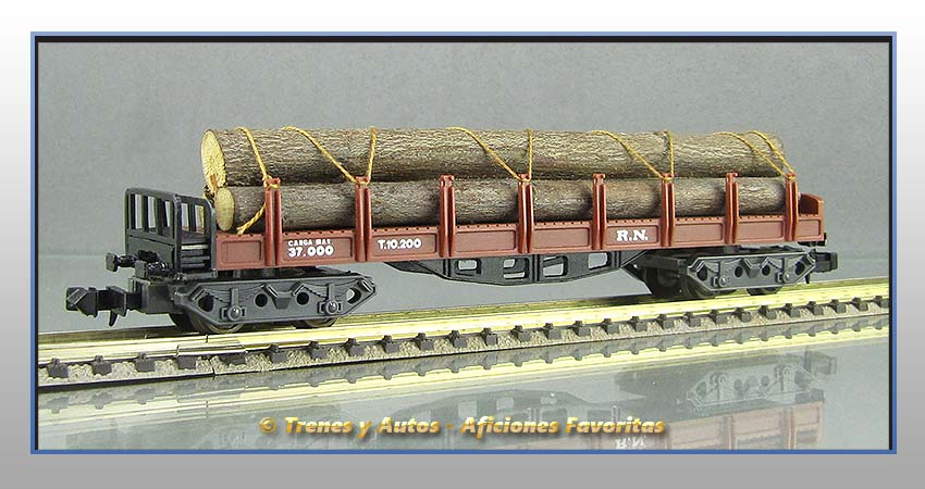 Vagón teleros con troncos T.10.200 Renfe