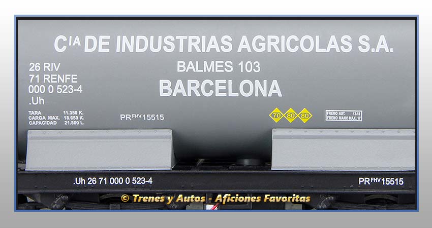 Vagón cisterna unificada balconcillo Tipo Uh "Industrias Agrícolas" - Renfe