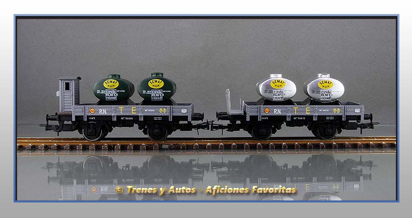 Vagones plataforma balconcillo/garita depósitos líquidos "TE803-804"-Renfe
