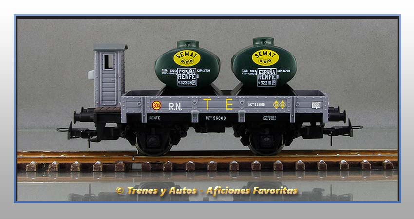 Vagones plataforma balconcillo/garita depósitos líquidos "TE803-804"-Renfe