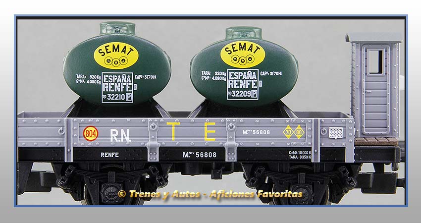 Vagones plataforma balconcillo/garita depósitos líquidos "TE803-804"-Renfe