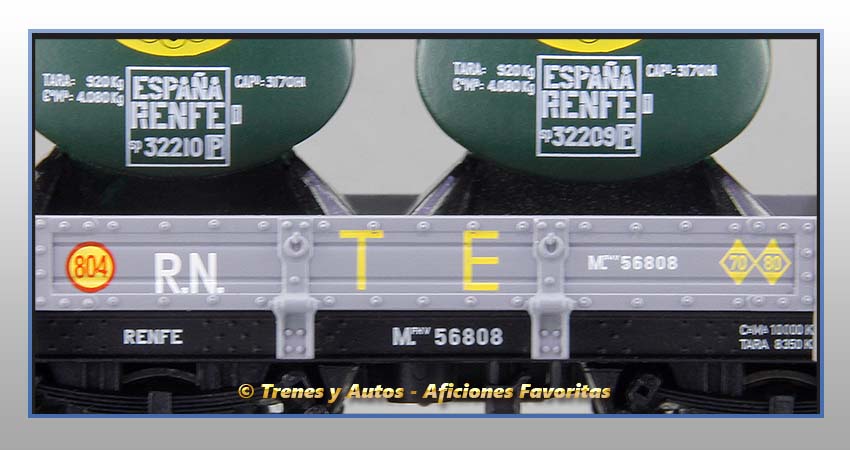 Vagones plataforma balconcillo/garita depósitos líquidos "TE803-804"-Renfe