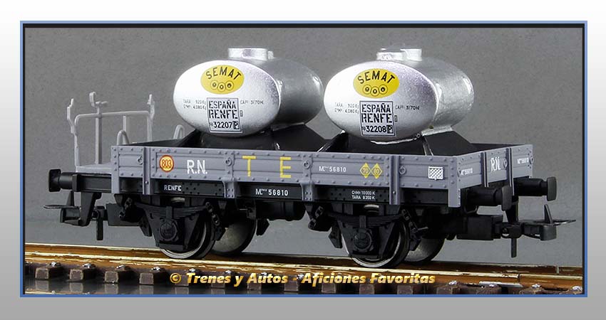 Vagones plataforma balconcillo/garita depósitos líquidos "TE803-804"-Renfe