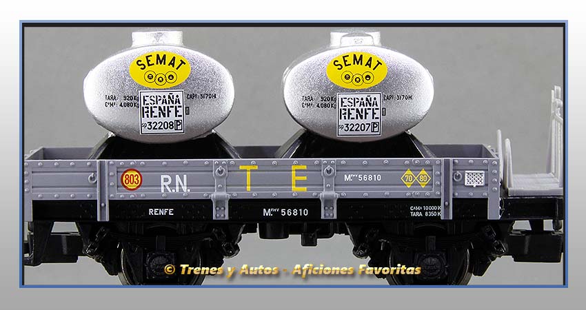 Vagones plataforma balconcillo/garita depósitos líquidos "TE803-804"-Renfe