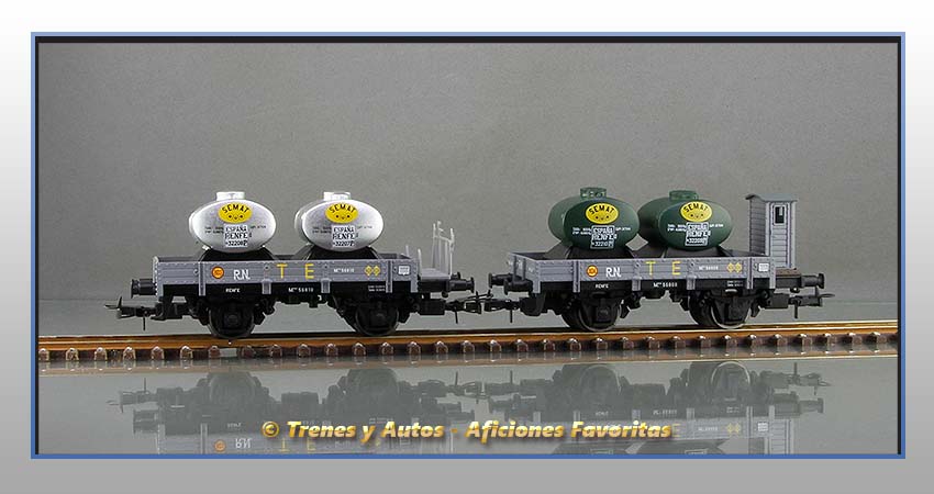 Vagones plataforma balconcillo/garita depósitos líquidos "TE803-804"-Renfe