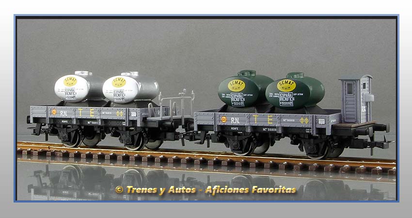 Vagones plataforma balconcillo/garita depósitos líquidos "TE803-804"-Renfe