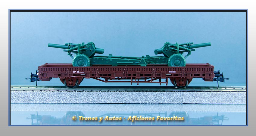 Vagón plataforma telero Tipo Ks Carga 2 obús - Renfe
