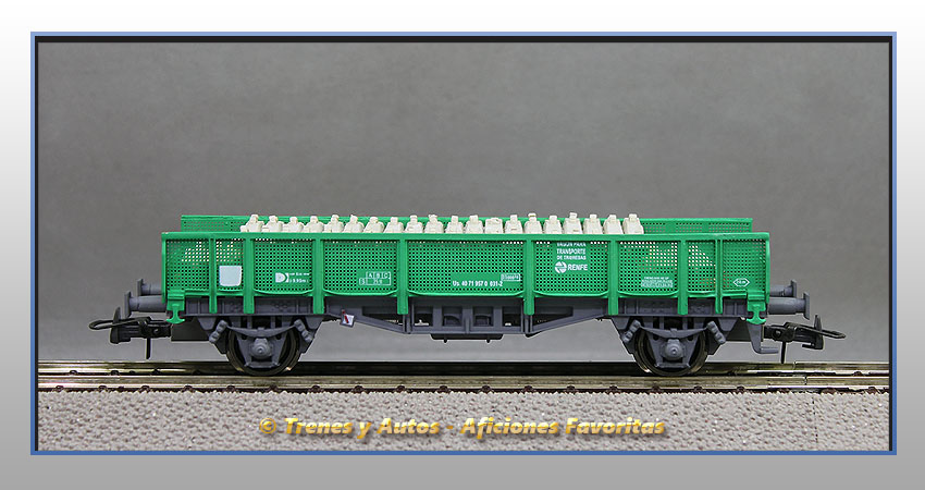 Vagón plataforma transporte traviesas Tipo 30000 - Renfe