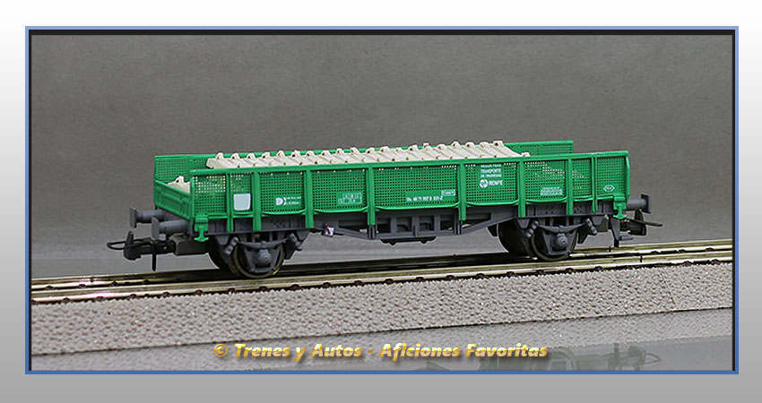 Vagón plataforma transporte traviesas Tipo 30000 - Renfe