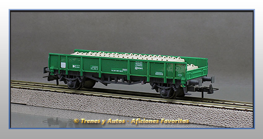 Vagón plataforma transporte traviesas Tipo 30000 - Renfe