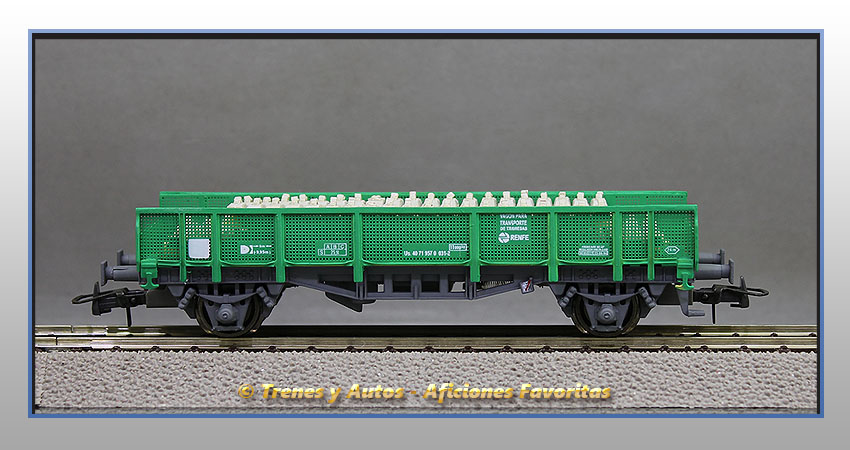 Vagón plataforma transporte traviesas Tipo 30000 - Renfe