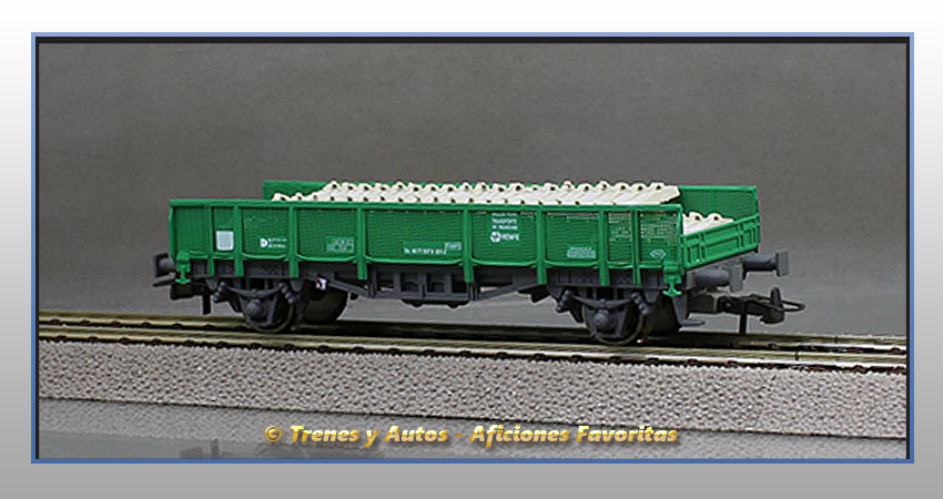 Vagón plataforma transporte traviesas Tipo 30000 - Renfe