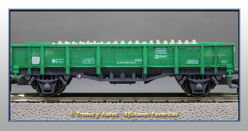 Vagón plataforma transporte traviesas Tipo 30000 - Renfe