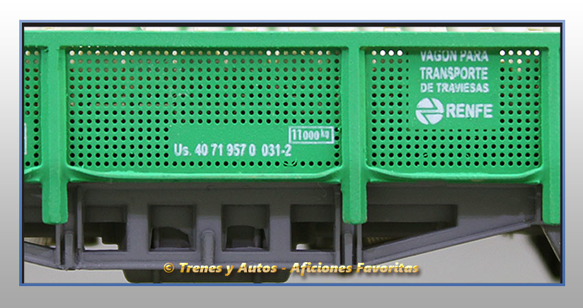 Vagón plataforma transporte traviesas Tipo 30000 - Renfe