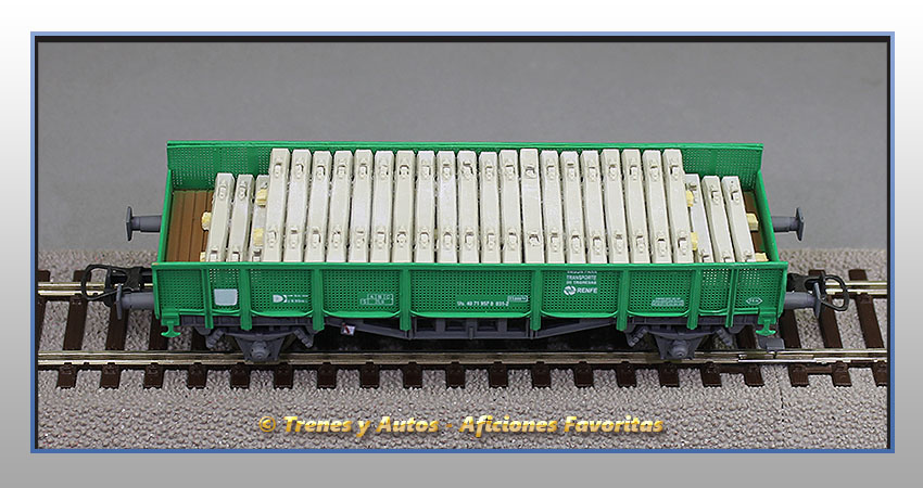Vagón plataforma transporte traviesas Tipo 30000 - Renfe