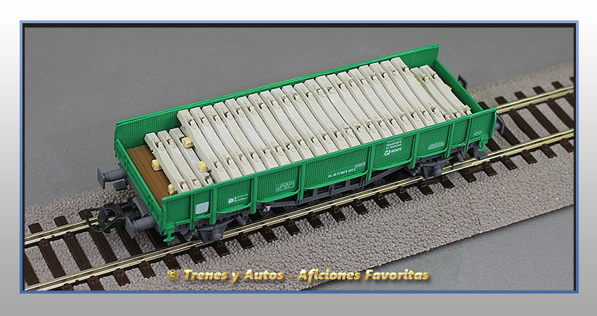Vagón plataforma transporte traviesas Tipo 30000 - Renfe