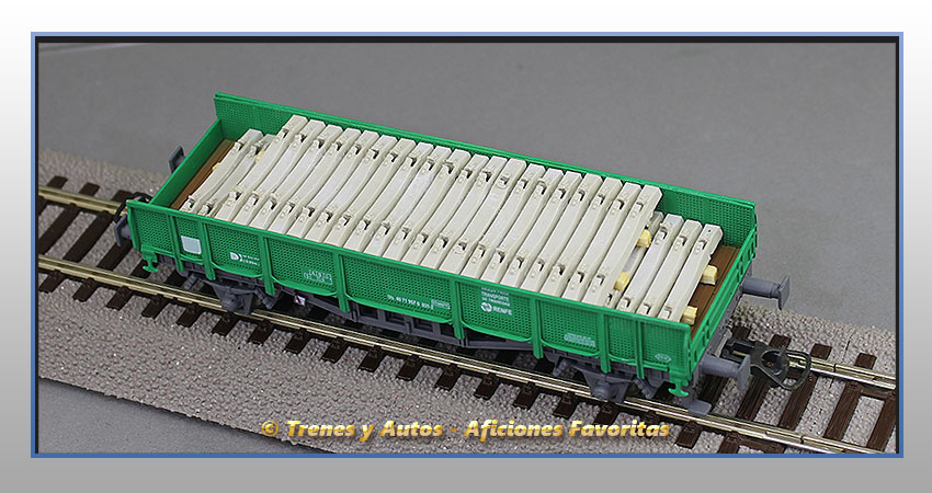 Vagón plataforma transporte traviesas Tipo 30000 - Renfe